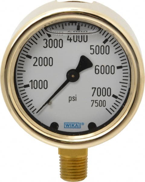 Wika - 2-1/2" Dial, 1/4 Thread, 0-7,500 Scale Range, Pressure Gauge - Lower Connection Mount, Accurate to 1.5% of Scale - Exact Tooling