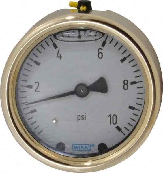 Wika - 2-1/2" Dial, 1/4 Thread, 0-10 Scale Range, Pressure Gauge - Back Connection Mount, Accurate to 1.5% of Scale - Exact Tooling