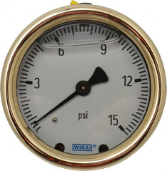 Wika - 2-1/2" Dial, 1/4 Thread, 0-15 Scale Range, Pressure Gauge - Back Connection Mount, Accurate to 1.5% of Scale - Exact Tooling