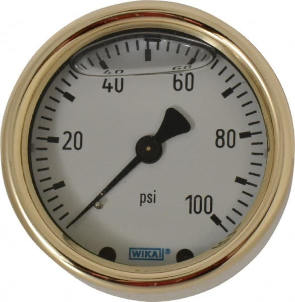 Wika - 2-1/2" Dial, 1/4 Thread, 0-100 Scale Range, Pressure Gauge - Back Connection Mount, Accurate to 1.5% of Scale - Exact Tooling