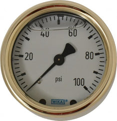 Wika - 2-1/2" Dial, 1/4 Thread, 0-100 Scale Range, Pressure Gauge - Back Connection Mount, Accurate to 1.5% of Scale - Exact Tooling