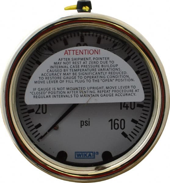 Wika - 2-1/2" Dial, 1/4 Thread, 0-160 Scale Range, Pressure Gauge - Back Connection Mount, Accurate to 1.5% of Scale - Exact Tooling