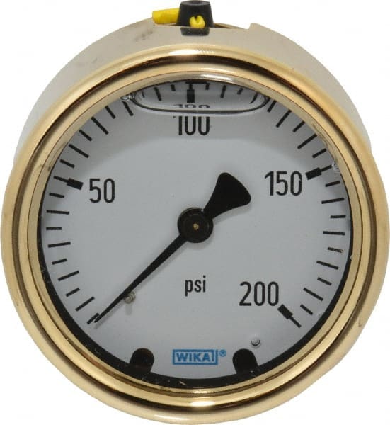 Wika - 2-1/2" Dial, 1/4 Thread, 0-200 Scale Range, Pressure Gauge - Back Connection Mount, Accurate to 1.5% of Scale - Exact Tooling