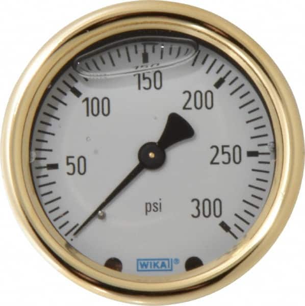 Wika - 2-1/2" Dial, 1/4 Thread, 0-300 Scale Range, Pressure Gauge - Back Connection Mount, Accurate to 1.5% of Scale - Exact Tooling