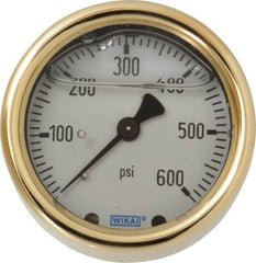 Wika - 2-1/2" Dial, 1/4 Thread, 0-600 Scale Range, Pressure Gauge - Back Connection Mount, Accurate to 1.5% of Scale - Exact Tooling