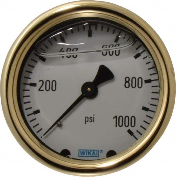 Wika - 2-1/2" Dial, 1/4 Thread, 0-1,000 Scale Range, Pressure Gauge - Back Connection Mount, Accurate to 1.5% of Scale - Exact Tooling