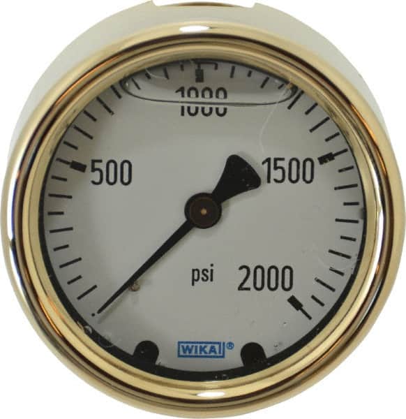 Wika - 2-1/2" Dial, 1/4 Thread, 0-2,000 Scale Range, Pressure Gauge - Back Connection Mount, Accurate to 1.5% of Scale - Exact Tooling