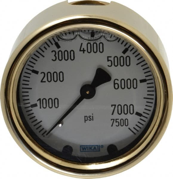 Wika - 2-1/2" Dial, 1/4 Thread, 0-7,500 Scale Range, Pressure Gauge - Back Connection Mount, Accurate to 1.5% of Scale - Exact Tooling