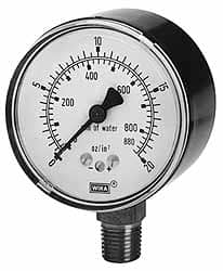 Wika - 2-1/2" Dial, 1/4 Thread, 0-100/0-2,500 Scale Range, Pressure Gauge - Lower Connection Mount, Accurate to 1.5% of Scale - Exact Tooling