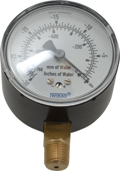 Wika - 2-1/2" Dial, 1/4 Thread, 0-30/0-760 Scale Range, Pressure Gauge - Lower Connection Mount, Accurate to 1.5% of Scale - Exact Tooling