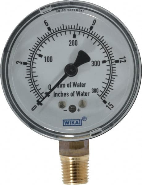 Wika - 2-1/2" Dial, 1/4 Thread, 0-15/0-380 Scale Range, Pressure Gauge - Lower Connection Mount, Accurate to 1.5% of Scale - Exact Tooling
