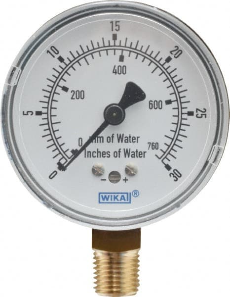 Wika - 2-1/2" Dial, 1/4 Thread, 0-30/0-760 Scale Range, Pressure Gauge - Lower Connection Mount, Accurate to 1.5% of Scale - Exact Tooling