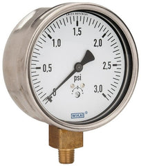 Wika - 4" Dial, 1/4 Thread, 0-3 Scale Range, Pressure Gauge - Lower Connection Mount, Accurate to 1.5% of Scale - Exact Tooling