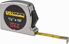 US Tape - 10' x 1/2" Yellow Blade Tape Measure - 1/16" Graduation, Inch Graduation Style, Silver Case - Exact Tooling