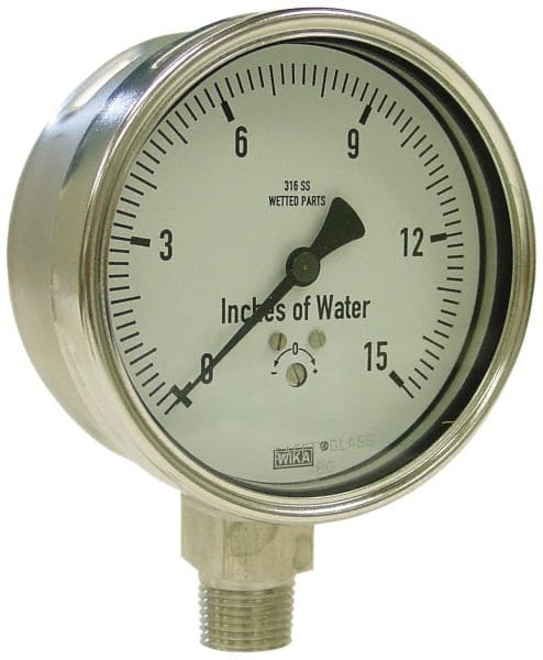 Wika - 4" Dial, 1/4 Thread, 0-5 Scale Range, Pressure Gauge - Lower Connection Mount, Accurate to 1.5% of Scale - Exact Tooling