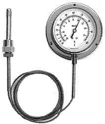 Weiss Instruments - 3-1/2 Inch, 40 to 240°F, Stainless Steel, Vapor Actuated Dial Thermometer - 5 Ft. Cap Length, Wall Mounted, Bottom Connected - Exact Tooling