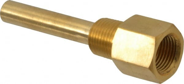 Alloy Engineering - 4 Inch Overall Length, 1/2 Inch Thread, Brass Standard Thermowell - 2-1/2 Inch Insertion Length - Exact Tooling