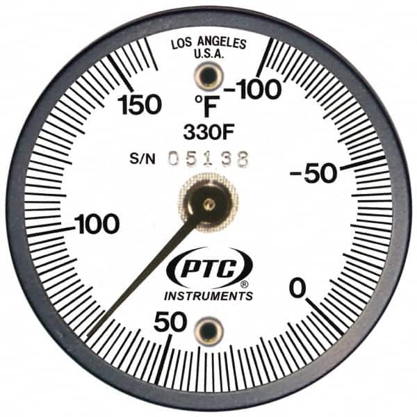 PTC Instruments - -100 to 160°F, 2 Inch Dial Diameter, Dual Magnet Mount Thermometer - 2° Division Graduation - Exact Tooling