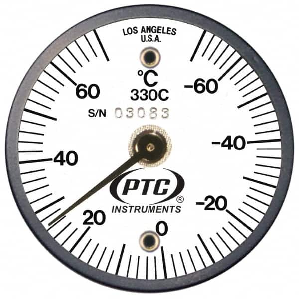 PTC Instruments - -70 to 70°C, 2 Inch Dial Diameter, Dual Magnet Mount Thermometer - 2° Division Graduation - Exact Tooling