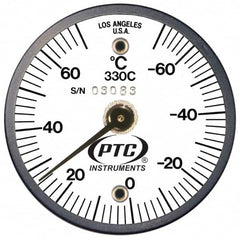 PTC Instruments - -70 to 70°C, 2 Inch Dial Diameter, Dual Magnet Mount Thermometer - 2° Division Graduation - Exact Tooling