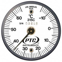 PTC Instruments - -15 to 65°C, 2 Inch Dial Diameter, Dual Magnet Mount Thermometer - 1° Division Graduation - Exact Tooling
