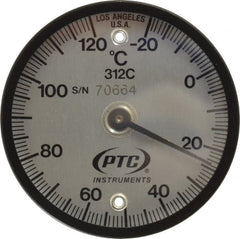PTC Instruments - -20 to 120°C, 2 Inch Dial Diameter, Dual Magnet Mount Thermometer - 1° Division Graduation - Exact Tooling