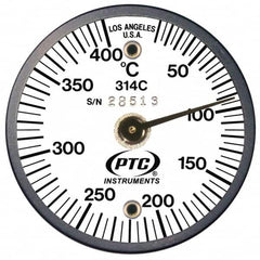 PTC Instruments - 10 to 400°C, 2 Inch Dial Diameter, Dual Magnet Mount Thermometer - 5° Division Graduation - Exact Tooling