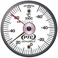 PTC Instruments - -70 to 70°C, 2 Inch Dial Diameter, Dual Magnet Mount Thermometer - 2° Division Graduation - Exact Tooling