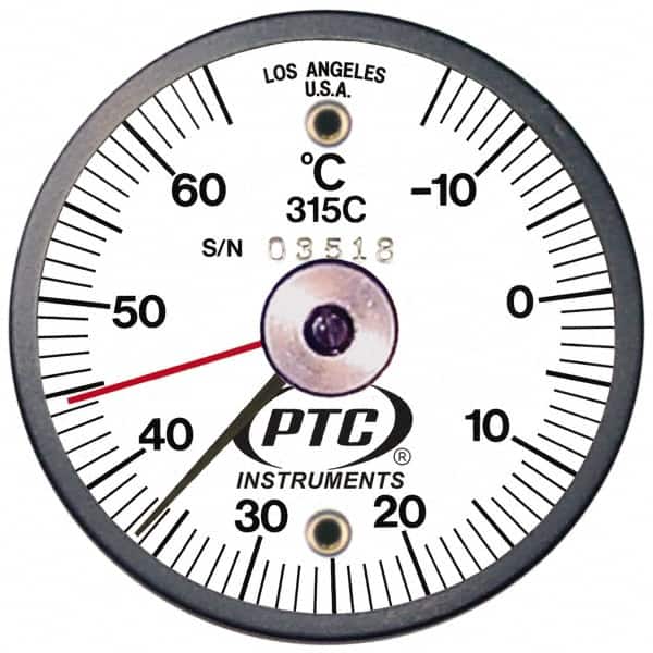 PTC Instruments - -15 to 65°C, 2 Inch Dial Diameter, Dual Magnet Mount Thermometer - 1° Division Graduation - Exact Tooling