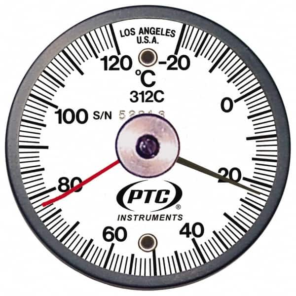 PTC Instruments - -20 to 120°C, 2 Inch Dial Diameter, Dual Magnet Mount Thermometer - 1° Division Graduation - Exact Tooling