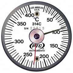 PTC Instruments - 10 to 400°C, 2 Inch Dial Diameter, Dual Magnet Mount Thermometer - 5° Division Graduation - Exact Tooling