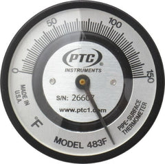 PTC Instruments - 150°F, 2 Inch Dial Diameter, Pipe Surface Spring Held Thermometer - 2° Division Graduation - Exact Tooling