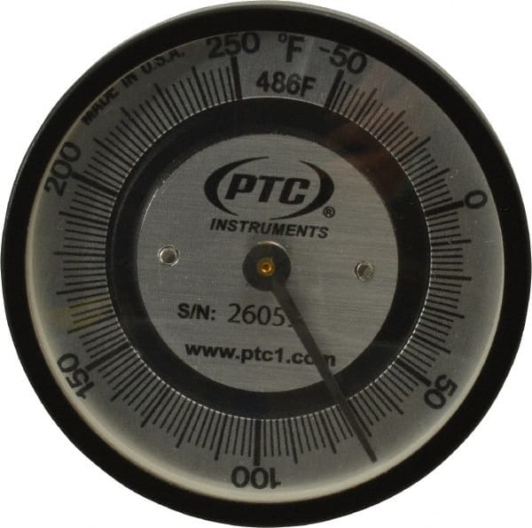 PTC Instruments - -50 to 250°F, 2 Inch Dial Diameter, Pipe Surface Spring Held Thermometer - 2° Division Graduation - Exact Tooling