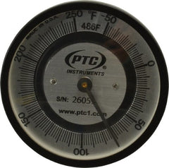 PTC Instruments - -50 to 250°F, 2 Inch Dial Diameter, Pipe Surface Spring Held Thermometer - 2° Division Graduation - Exact Tooling