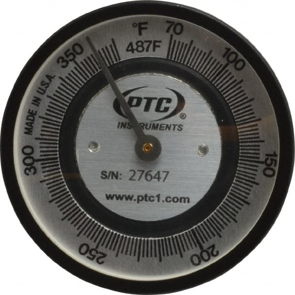 PTC Instruments - 70 to 370°F, 2 Inch Dial Diameter, Pipe Surface Spring Held Thermometer - 2° Division Graduation - Exact Tooling