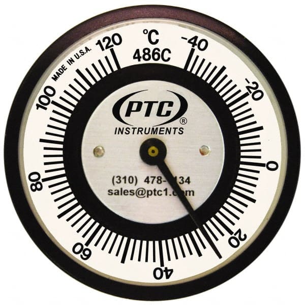 PTC Instruments - -40 to 120°C, 2 Inch Dial Diameter, Pipe Surface Spring Held Thermometer - 2° Division Graduation - Exact Tooling