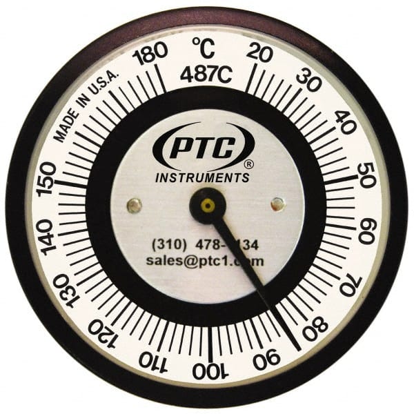 PTC Instruments - 20 to 180°C, 2 Inch Dial Diameter, Pipe Surface Spring Held Thermometer - 2° Division Graduation - Exact Tooling