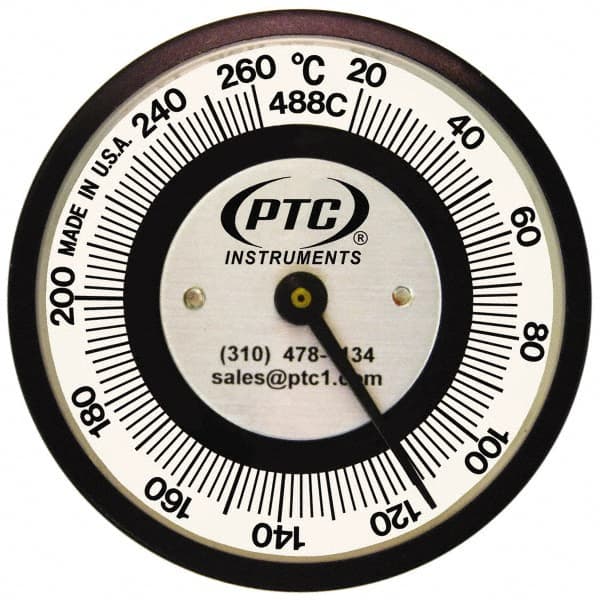 PTC Instruments - 20 to 260°C, 2 Inch Dial Diameter, Pipe Surface Spring Held Thermometer - 5° Division Graduation - Exact Tooling
