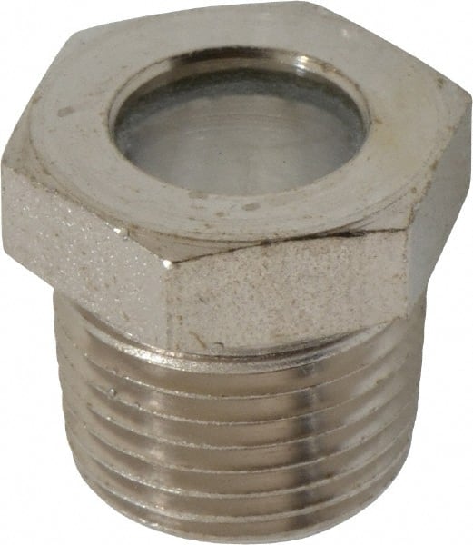 LDI Industries - 7/16" Sight Diam, 3/8" Thread, 0.72" OAL, High Pressure Fused Pipe Thread, Open View Sight Glass & Flow Sight - 3/4" Head, 1,850 Max psi, 3/8-18 Thread - Exact Tooling