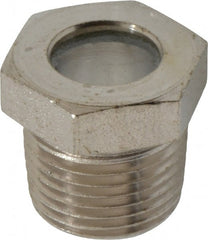 LDI Industries - 7/16" Sight Diam, 3/8" Thread, 0.72" OAL, High Pressure Fused Pipe Thread, Open View Sight Glass & Flow Sight - 3/4" Head, 1,850 Max psi, 3/8-18 Thread - Exact Tooling