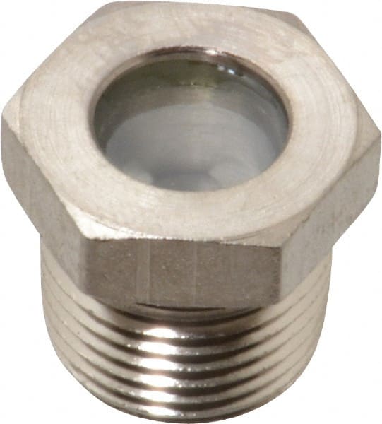 LDI Industries - 7/16" Sight Diam, 3/8" Thread, 0.72" OAL, High Pressure Fused Pipe Thread with Reflector Sight Glass & Flow Sight - 3/4" Head, 1,850 Max psi, 3/8-18 Thread - Exact Tooling