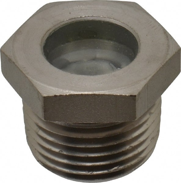 LDI Industries - 9/16" Sight Diam, 1/2" Thread, 0.78" OAL, High Pressure Fused Pipe Thread with Reflector Sight Glass & Flow Sight - 15/16" Head, 1,750 Max psi, 1/2-14 Thread - Exact Tooling