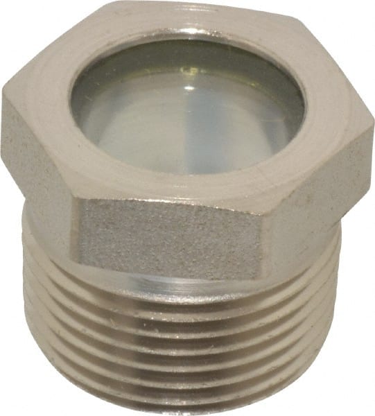 LDI Industries - 3/4" Sight Diam, 3/4" Thread, 0.94" OAL, High Pressure Fused Pipe Thread, Open View Sight Glass & Flow Sight - 1-1/16" Head, 1,500 Max psi, 3/4-14 Thread - Exact Tooling