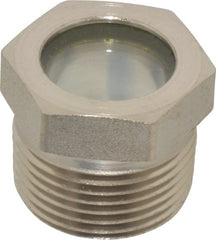 LDI Industries - 3/4" Sight Diam, 3/4" Thread, 0.94" OAL, High Pressure Fused Pipe Thread, Open View Sight Glass & Flow Sight - 1-1/16" Head, 1,500 Max psi, 3/4-14 Thread - Exact Tooling