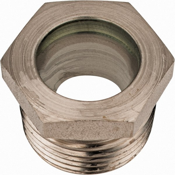 LDI Industries - 15/16" Sight Diam, 1" Thread, 1.06" OAL, High Pressure Fused Pipe Thread, Open View Sight Glass & Flow Sight - 1-3/8" Head, 1,250 Max psi, 1 to 11-1/2 Thread - Exact Tooling
