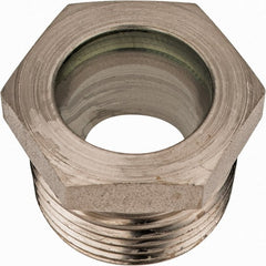 LDI Industries - 15/16" Sight Diam, 1" Thread, 1.06" OAL, High Pressure Fused Pipe Thread, Open View Sight Glass & Flow Sight - 1-3/8" Head, 1,250 Max psi, 1 to 11-1/2 Thread - Exact Tooling