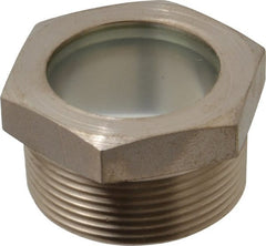 LDI Industries - 1-7/16" Sight Diam, 1-1/2" Thread, 1.22" OAL, High Pressure Fused Pipe Thread, Open View Sight Glass & Flow Sight - 2" Head, 750 Max psi, 1-1/2 to 11-1/2 Thread - Exact Tooling