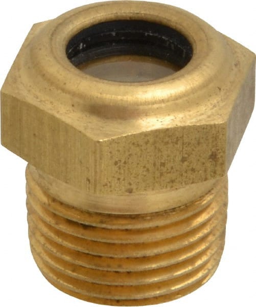 LDI Industries - 7/16" Sight Diam, 3/8" Thread, 0.88" OAL, Low Pressure Pipe Thread Lube Sight with Reflector Sight Glass & Flow Sight - 3/4" Head, 30 Max psi, 3/8-18 Thread - Exact Tooling