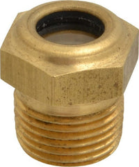 LDI Industries - 7/16" Sight Diam, 3/8" Thread, 0.88" OAL, Low Pressure Pipe Thread Lube Sight with Reflector Sight Glass & Flow Sight - 3/4" Head, 30 Max psi, 3/8-18 Thread - Exact Tooling
