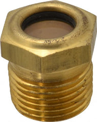 LDI Industries - 9/16" Sight Diam, 1/2" Thread, 1" OAL, Low Pressure Pipe Thread Lube Sight, Open View Sight Glass & Flow Sight - 7/8" Head, 20 Max psi, 1/2-14 Thread - Exact Tooling